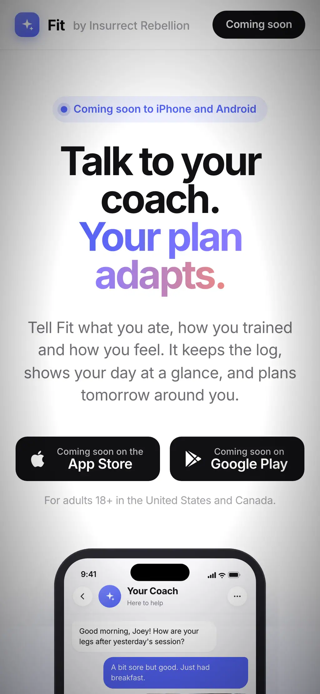 Fit by Insurrect Rebellion website on a phone, screen 1